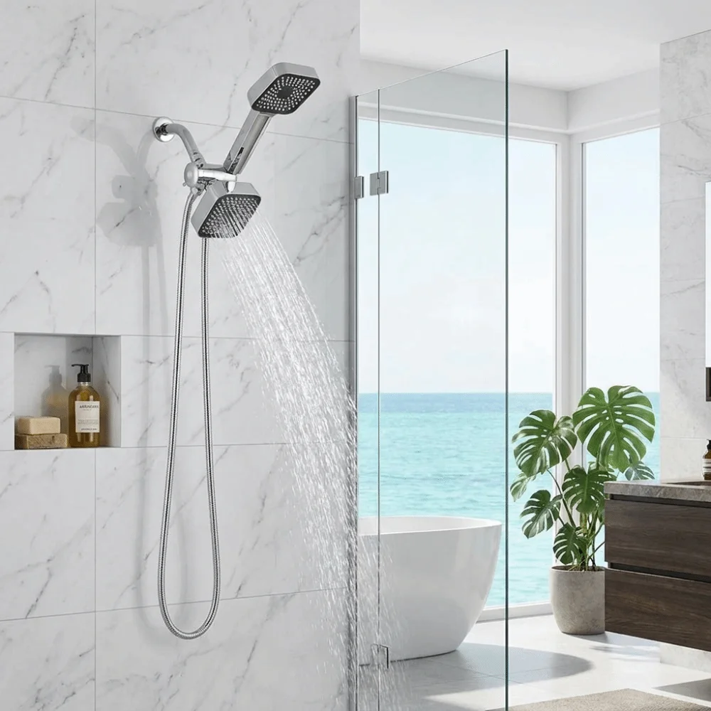 

Square Design Square Handheld Shower Set Flexible Hoses Stable Fixation Bathroom Shower Accessories Complete Shower Collocation