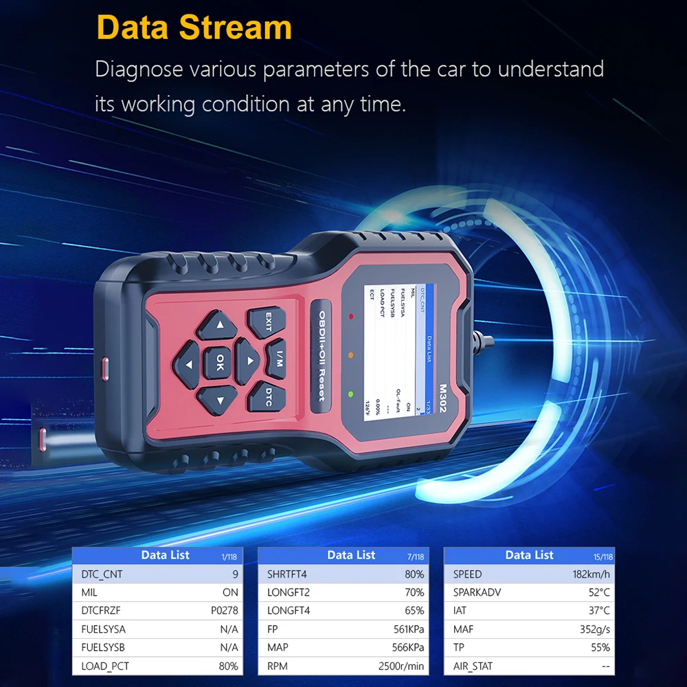 M302 سيارة obd2 الماسح الضوئي رمز القارئ السيارات خطأ رمز محو أدوات التشخيص iCloud طباعة دعم البرمجيات ترقية الملحقات