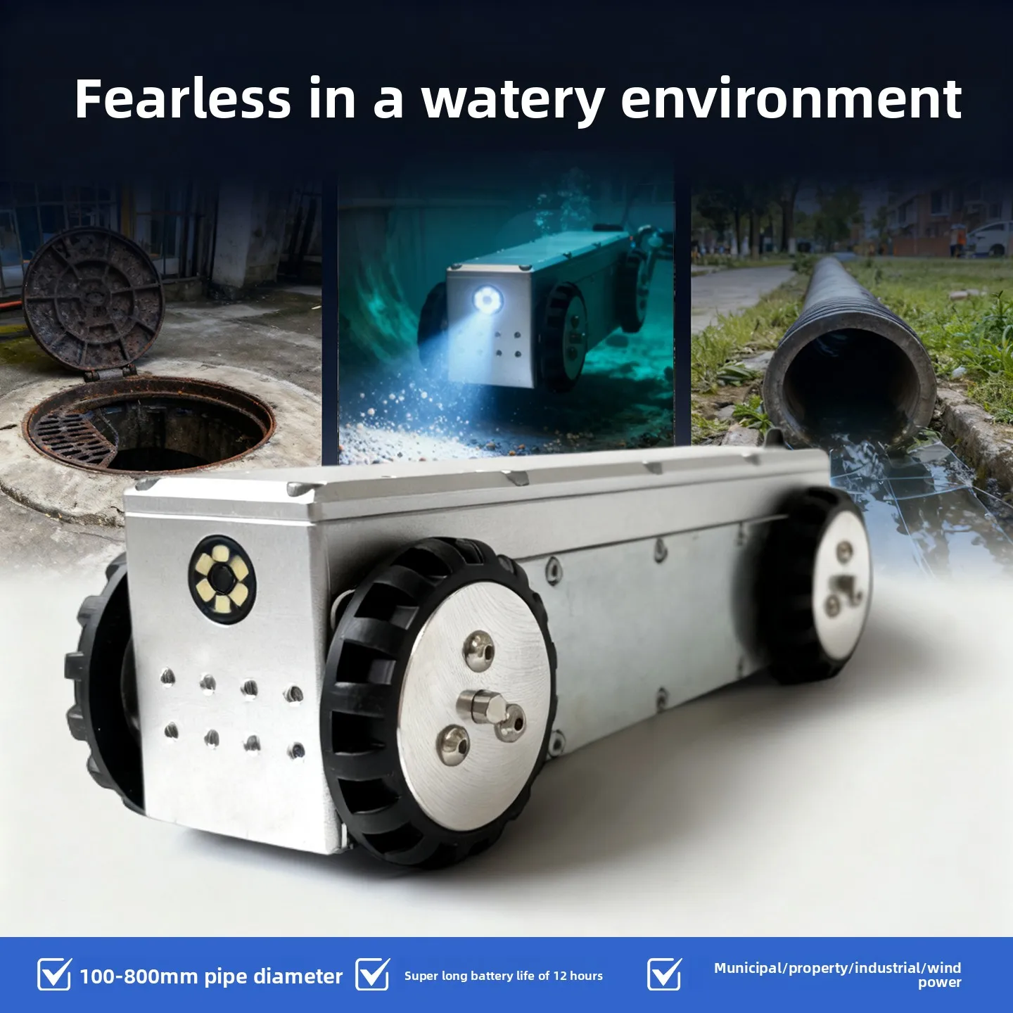 Mini Pipe Inspection Robot 100mm – Industrial Crawler Endoscope for Municipal Sewer & Drain, Pipeline Detection