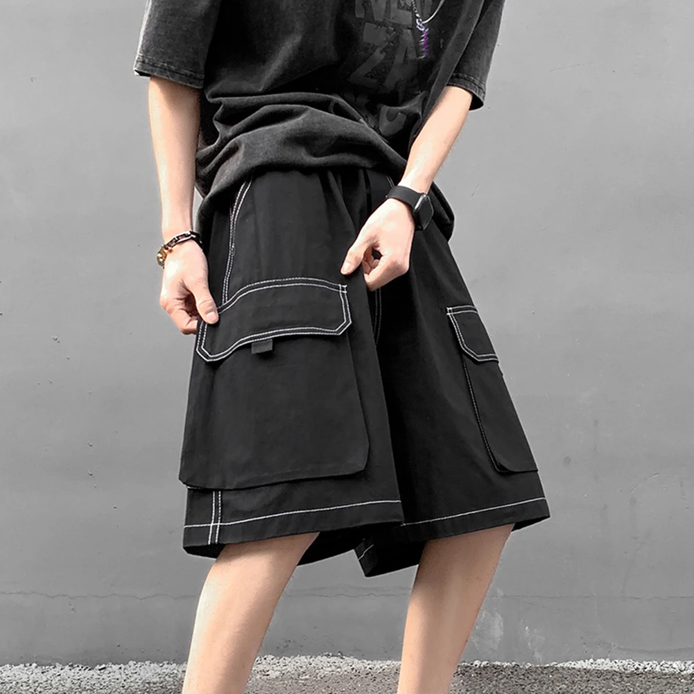 Shorts Men Pants Vacation Daily Holiday Non Stretch Polyester High Waist Knee-Length Straight Summer Big Pocket