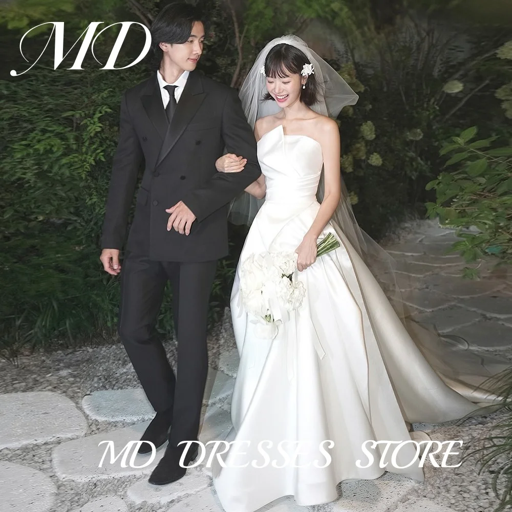 MD Strapless A-line Wedding Dresses Sleeveless Korea Photoshoot Pleat Floor-Length Bridal Gown Corset Back Customized 웨딩드레스 2025