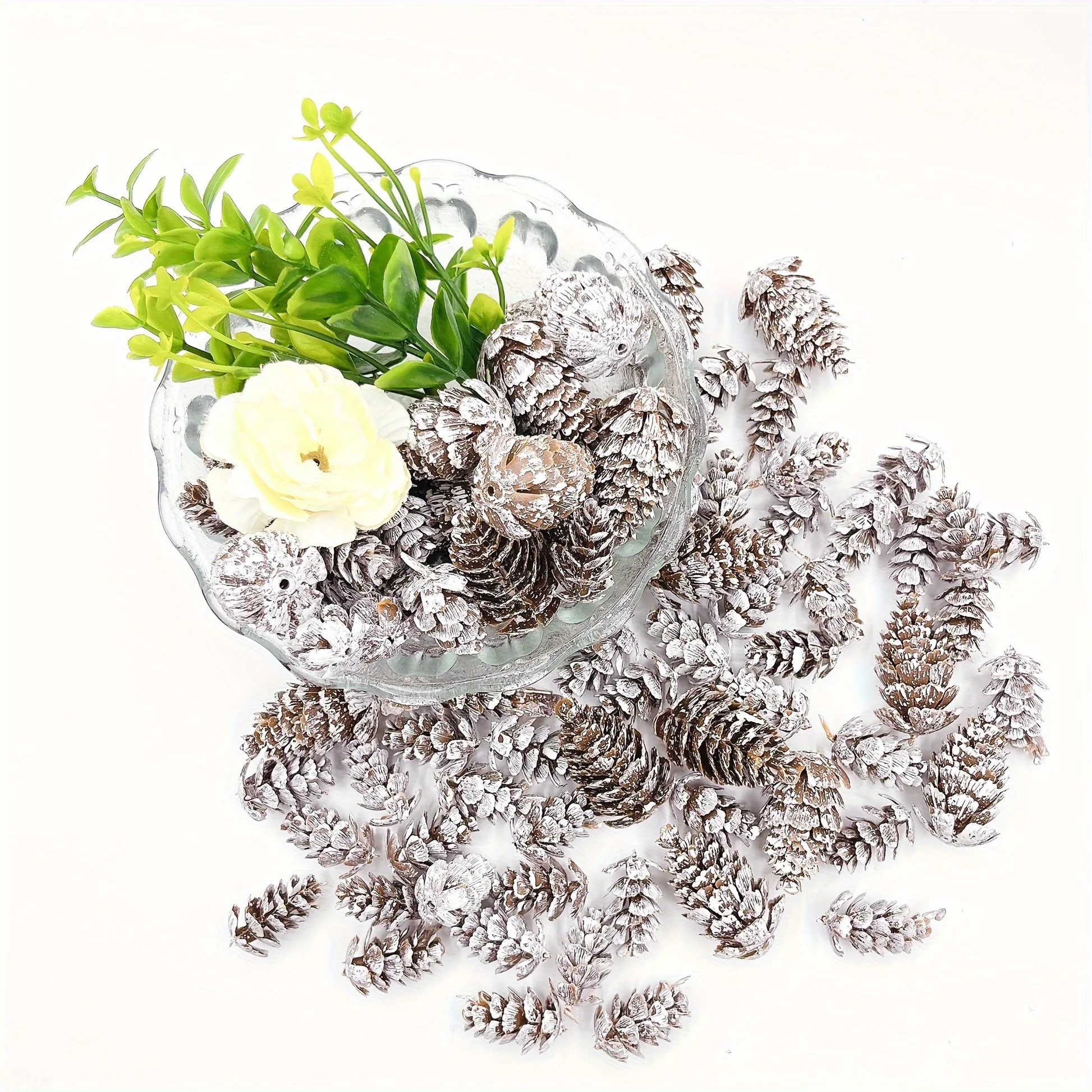 30/50 stücke Kunststoff Weiß Künstliche Tannenzapfen Pflanze Weihnachten Party Dekorationen Wohnkultur Weihnachten Baum Girlande Zubehör – Detail 4