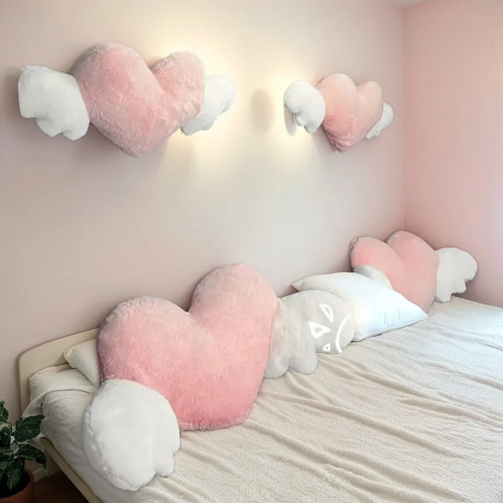 

Плюшевая подушка на подголовник автомобиля Love Wings — поддержка шеи в форме сердца для автомобильных сидений