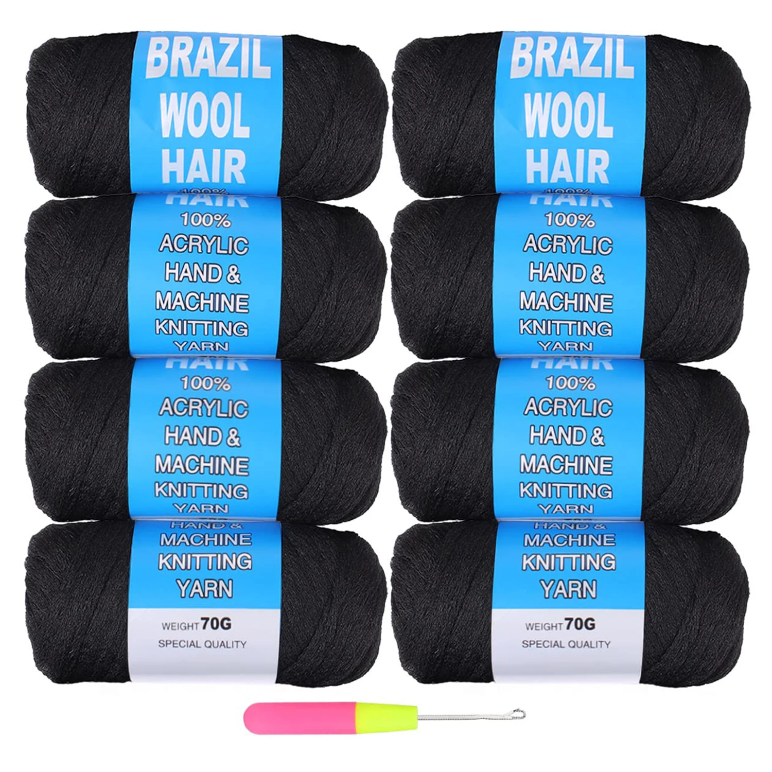 8pc Brazilian Wool Hair Synthetic Crochet Hair Extensions for Women African Hair Yarn for Braiding Senegalese Twist Fake Hair