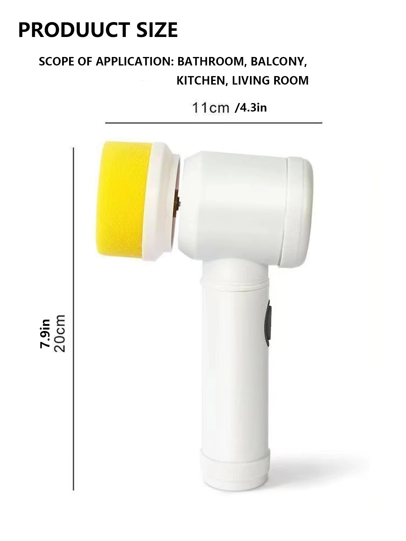 Electric Spin Scrubber com 3 substituição Brush Heads, Poder Cordless Cozinha Scrubber, Banheiro e Material Escolar