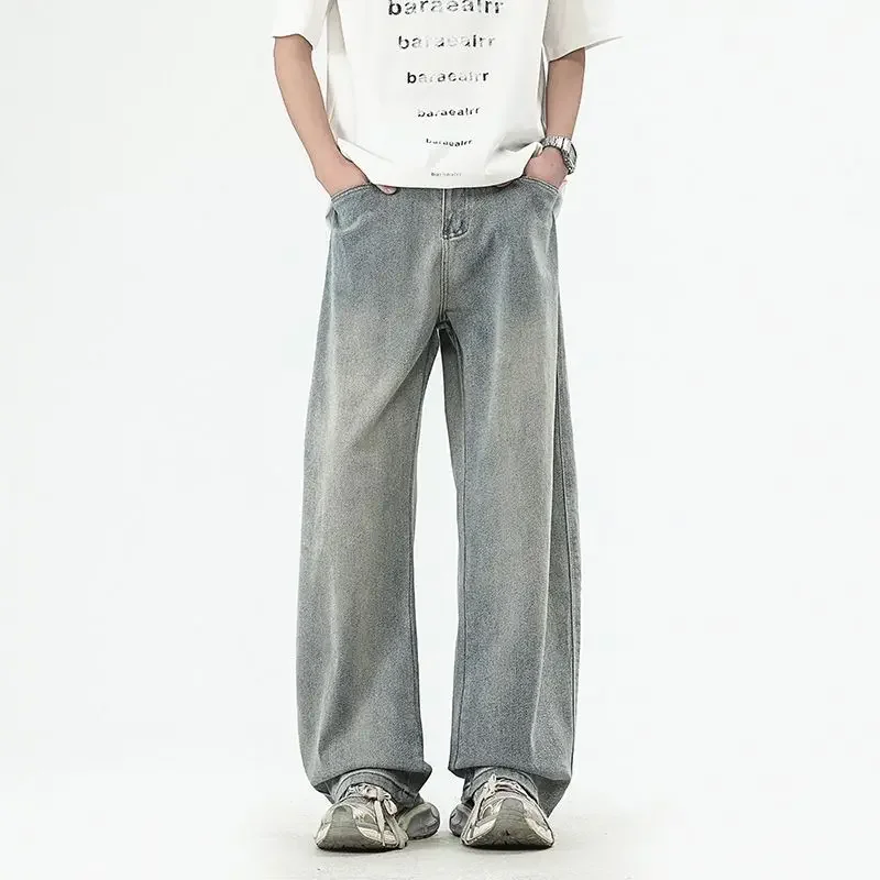 

Мужские новые простые и универсальные джинсы в стиле ретро со свободными и широкими штанинами, весенне-осенние повседневные брюки с изогнутым ножом