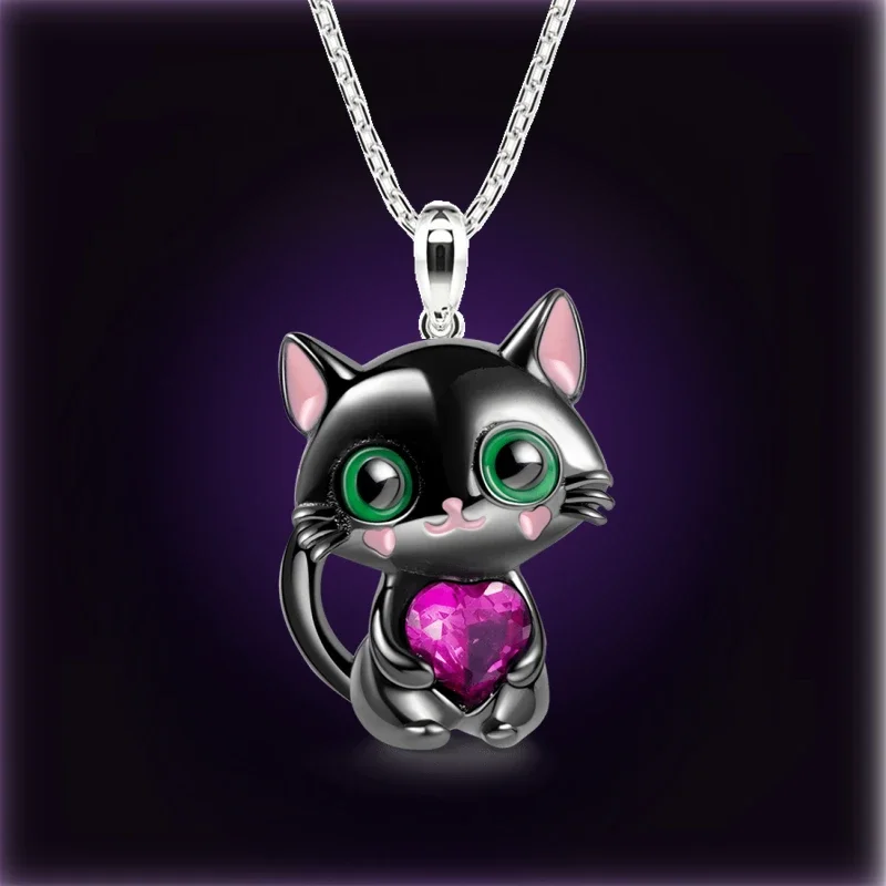 Fashion Love Crystal Cat Pendant Necklace Natural Love Crystal Cat Animal Jewelry for Women Valentines Day Gift Korean Fashion