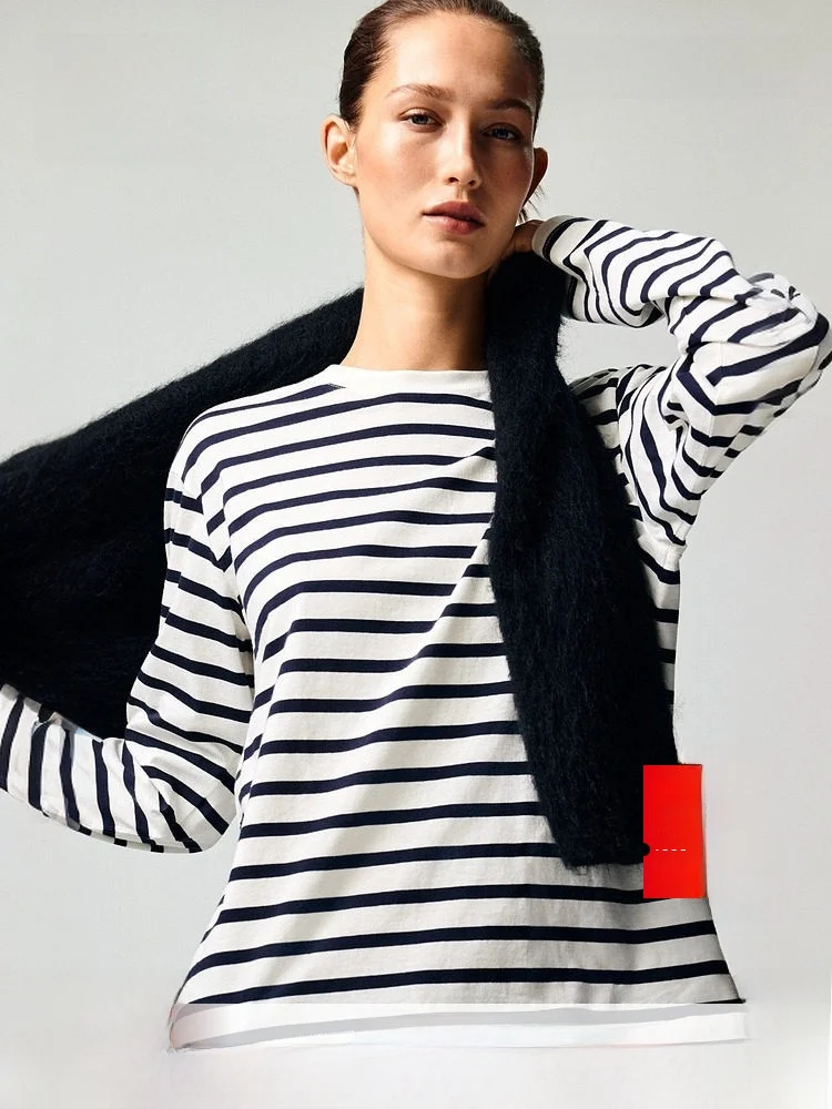 

H&M Women's Cotton Long Sleeve T-shirt Summer New Style Casual Comfortable Standard Fit Daily Wear Pure Color 100% Cotton