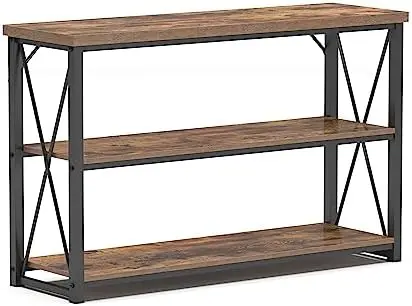 

Sofa Table, 3 Tier Wooden Console Table, 47 inch TV Stand for Living Room, Bedroom, Industrial Style, Rustic Brown