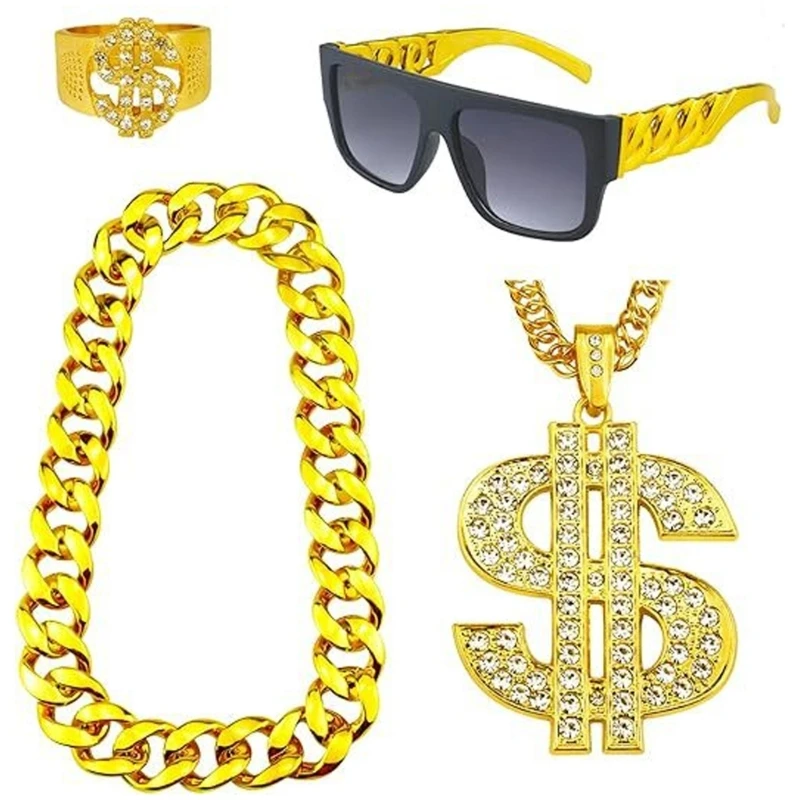 

1SET Fashion Gold Chain Necklace and Glasses Funny Sunglasses Party Eyewear For Women Men Halloween Party Cosplay Photography