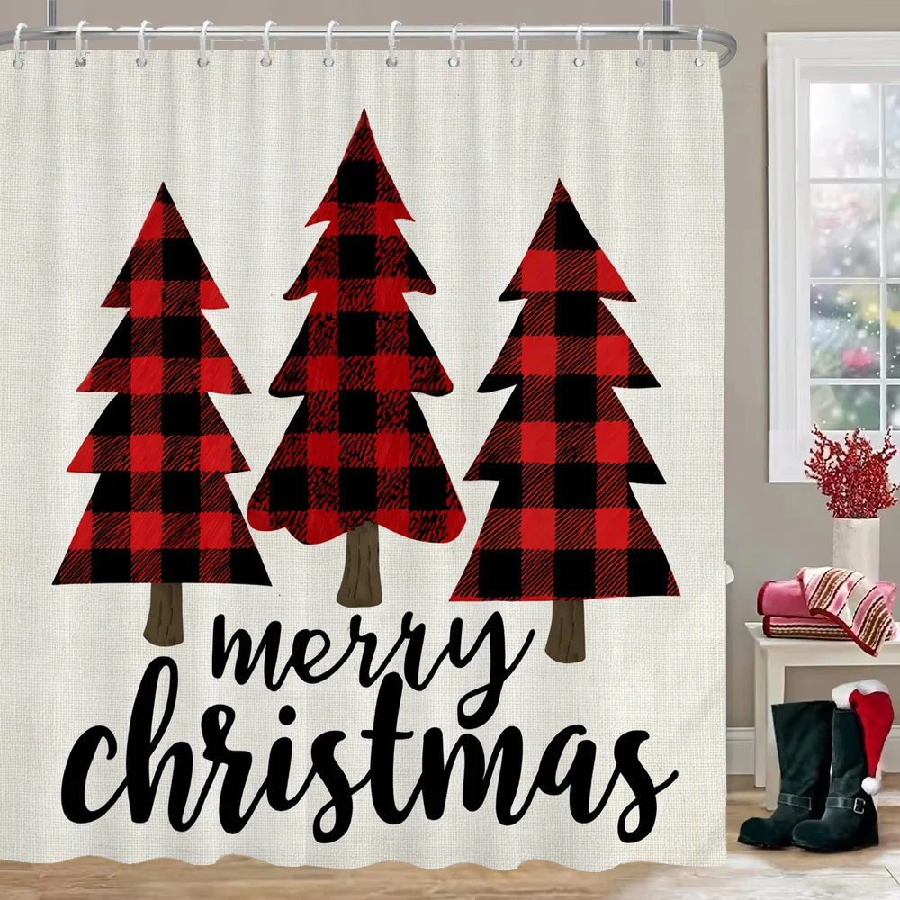 

Merry Christmas Shower Curtain, Bathroom Decor Christmas tree Shower Curtain, Merry Christmas Shower Curtain with Hooks