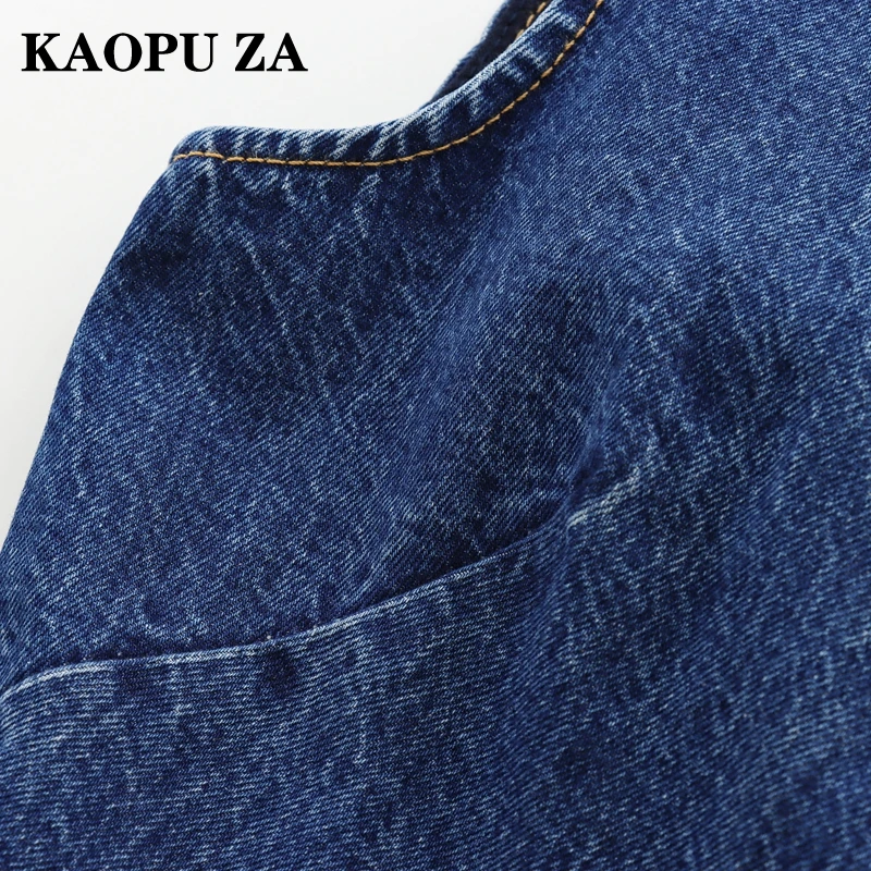 KAOPU ZA 2024 New Spring Ladies Fashion Sleeveless Denim Long Vest Button Down Waistcoat Casual Petite Top