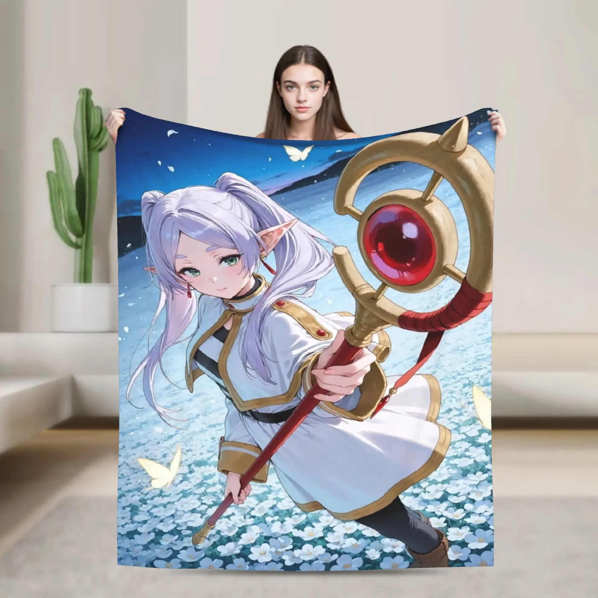 Frieren Beyond Journeys Warm Cozy Blanket  Trend Plane Travel Throw Blanket Couch Chair Flannel Bedspread Sofa Bed Cover