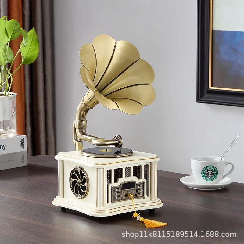 

Роговой фонограф в стиле ретро, гостиная, ароматерапия, мини-динамик Bluetooth, пульт дистанционного управления, объемный звук, домашний проигрыватель