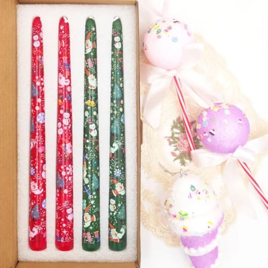 Christmas Taper Candlesticks, and Long Tape Candles Candle Sticks for Xmas Home Party Dinner Table Decoration