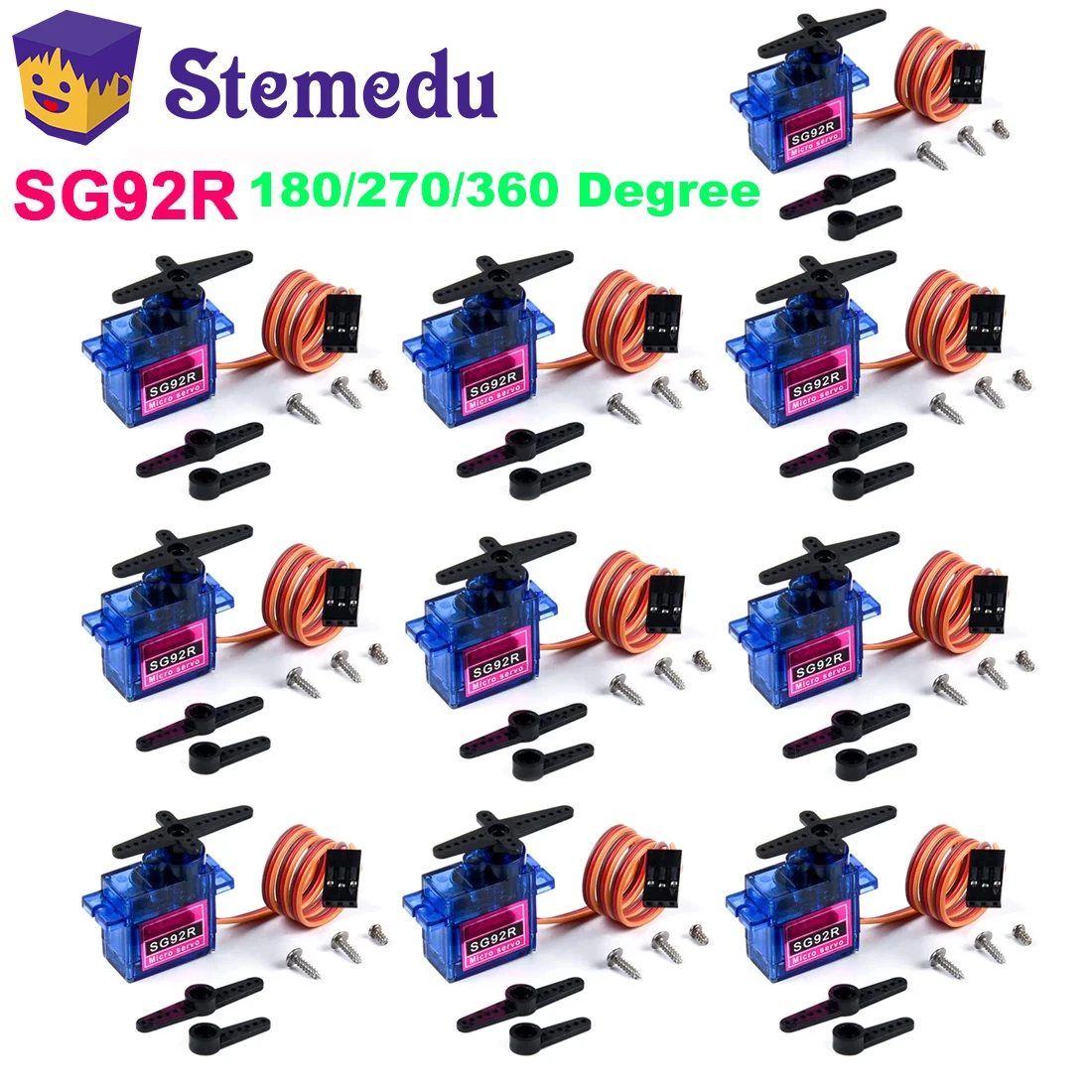 10x 9g SG92R Micro Analog Servo Motor 180/270/360 Degree Controllable Angle Continuous Rotation for Airplane Model DIY Robot Toy