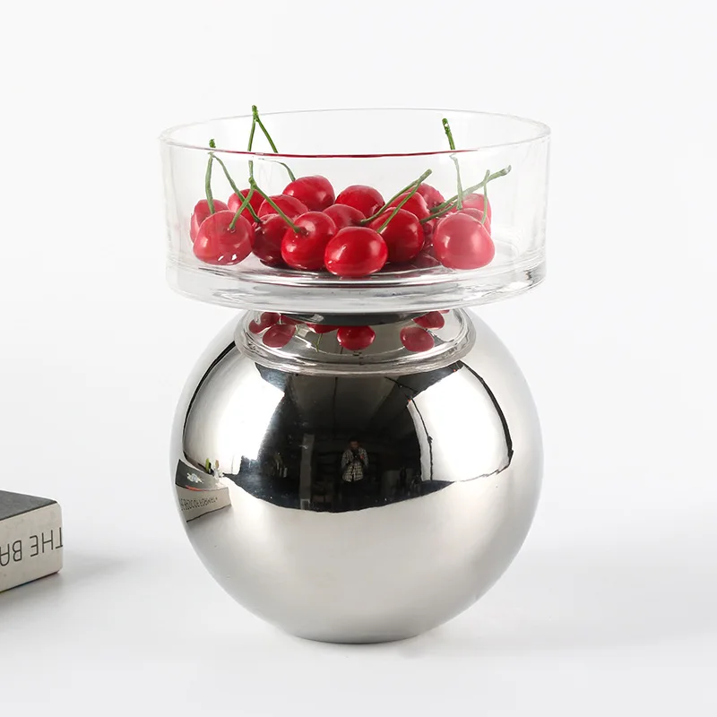 Geometric Art Metal Ball Glass Bowl, Snack, Fruit Plate, Dessert Plate, Pudding Bowl, Living Room Desktop Decoration Ornament