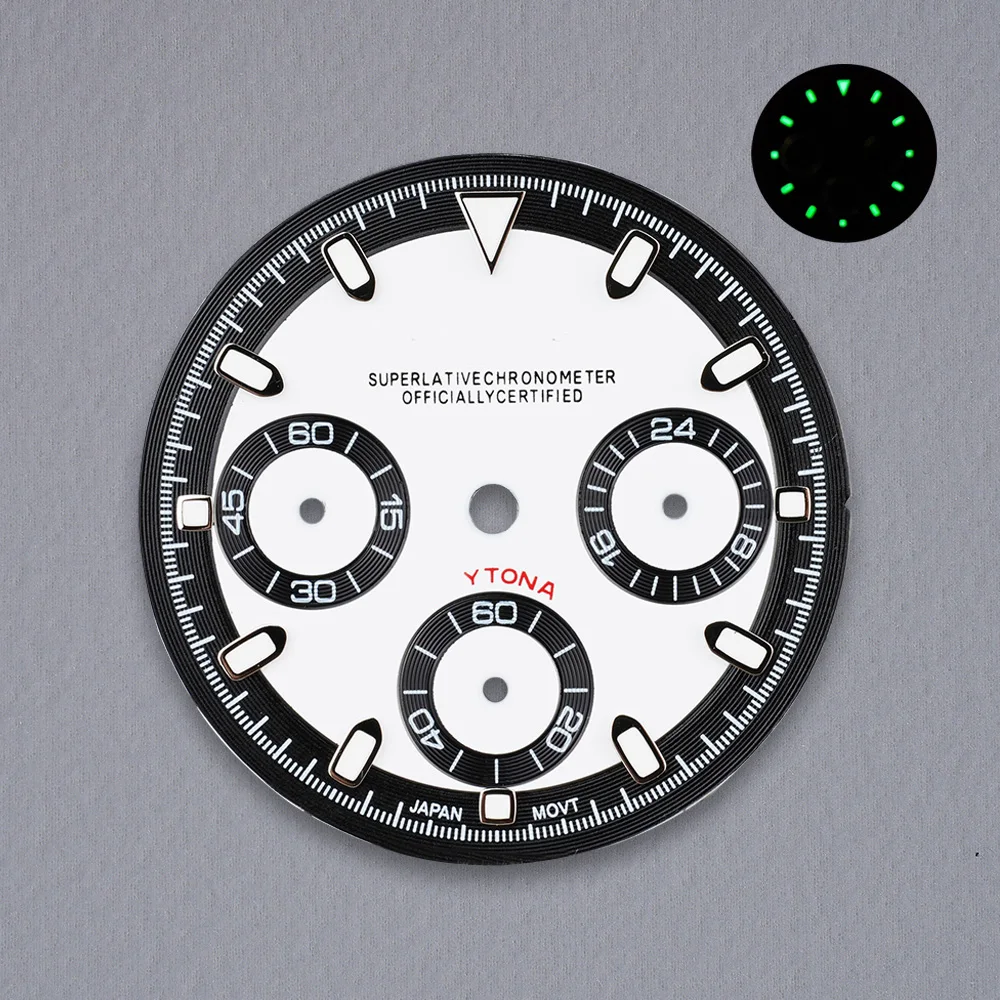 29.5mm S Logo VK63 Dial Panda Dial For VK63 Movement Green Luminous Watch Accessories Repair Tool