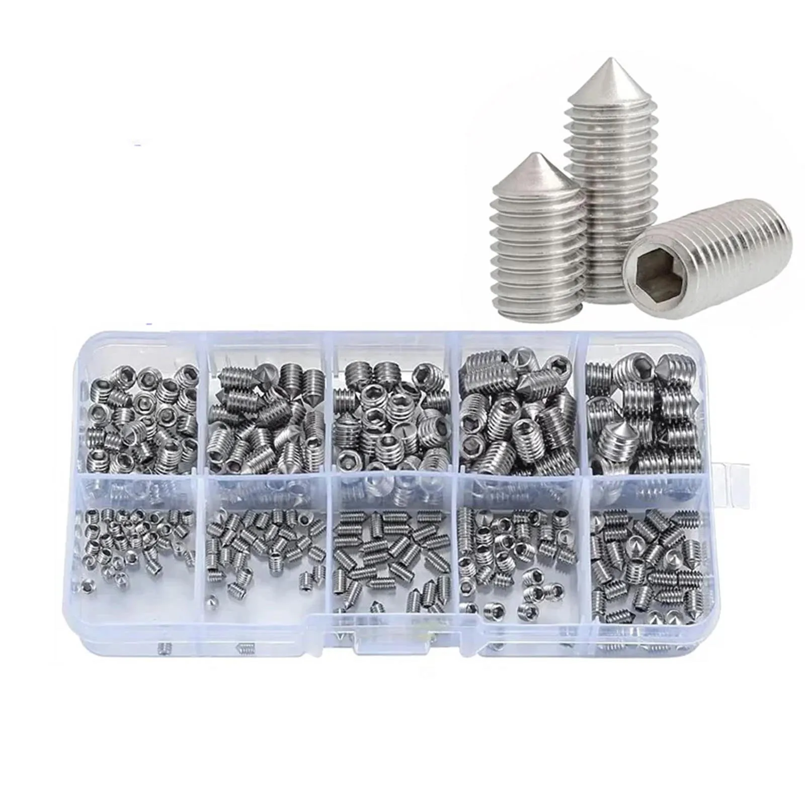 Home Repair Hexagon Socket Screws Tapered End Set Screws 250 Pieces Set Strong Rust Resistance Clean Cut Edges