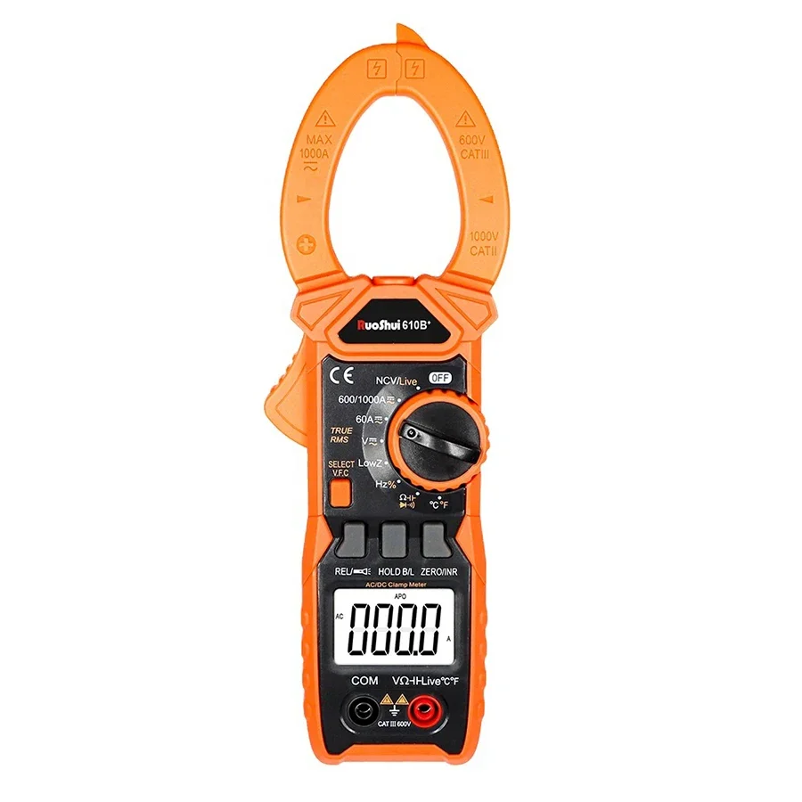 RUOSHUI 610B+ 1000V 1000A AC/DC Digital Clamp Meter 5999 Counts VFC True RMS NCV Live Flashlight Clamp Multimeter