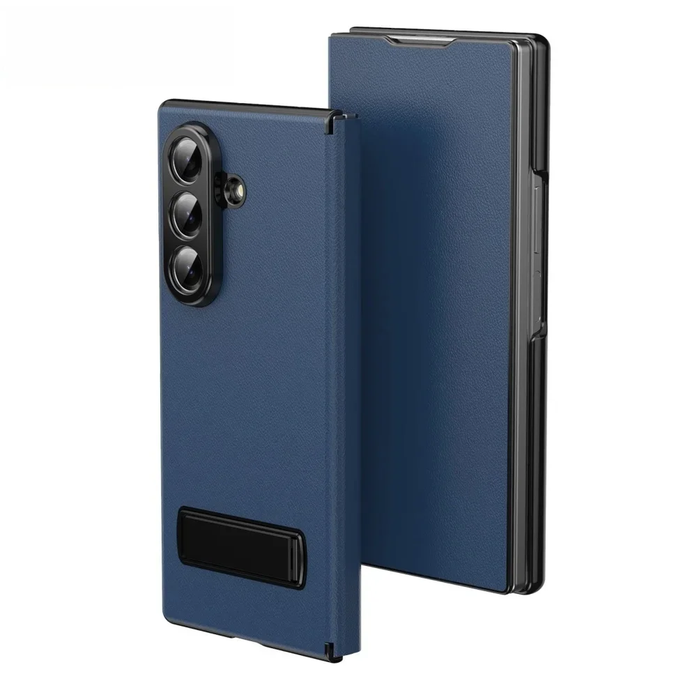

Luxury Military Armor Solid Color Leather Magnetic Hidden Bracket Phone Case For Samsung Z Fold 7 6 5 4 3 Wireless Charge Cover