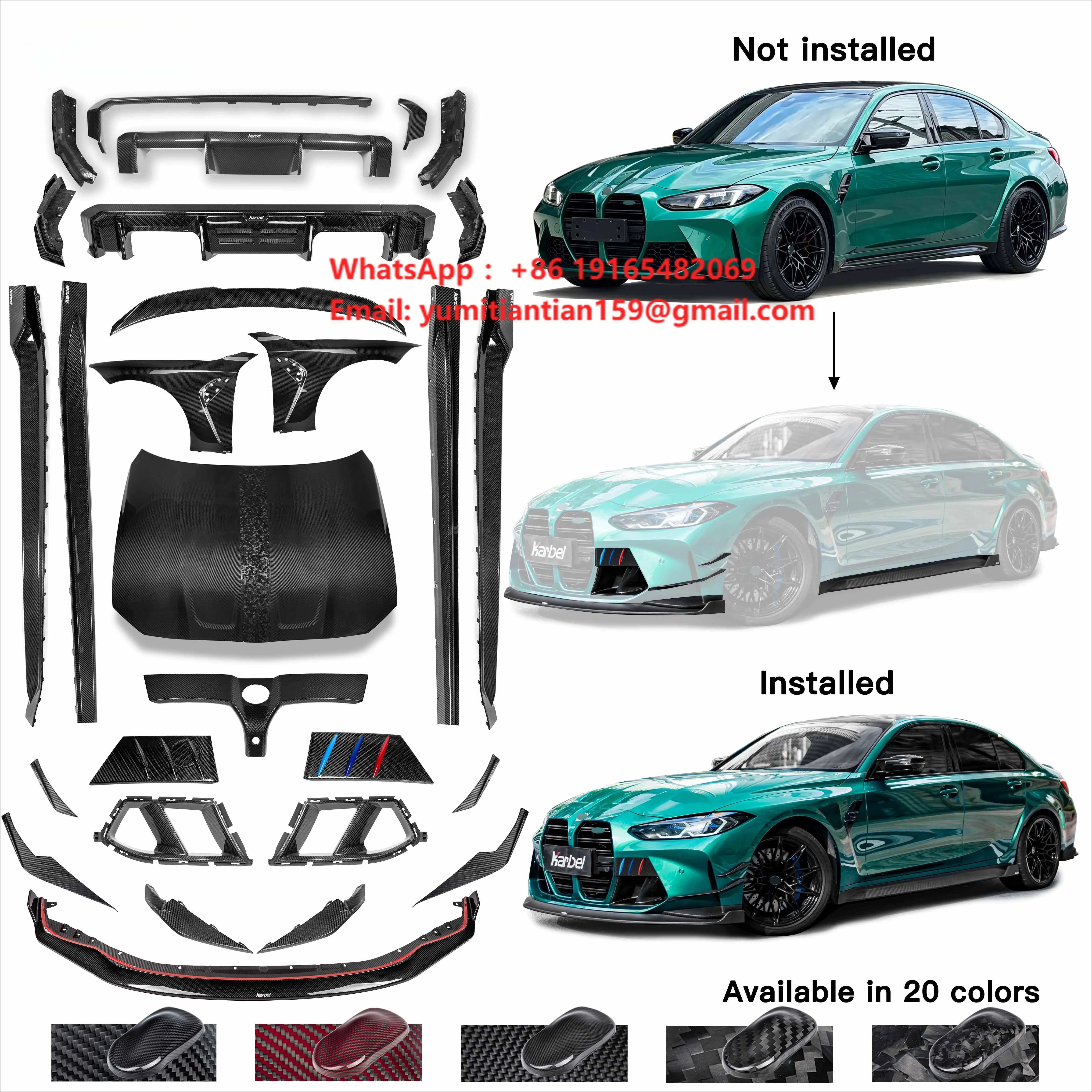 Karbel Hood Fenders Kb Style Dry Carbon Fiber Kit Intake Corners Air Vanes Front Lip Spoiler Rear Diffuser for BMW M3 G802019-