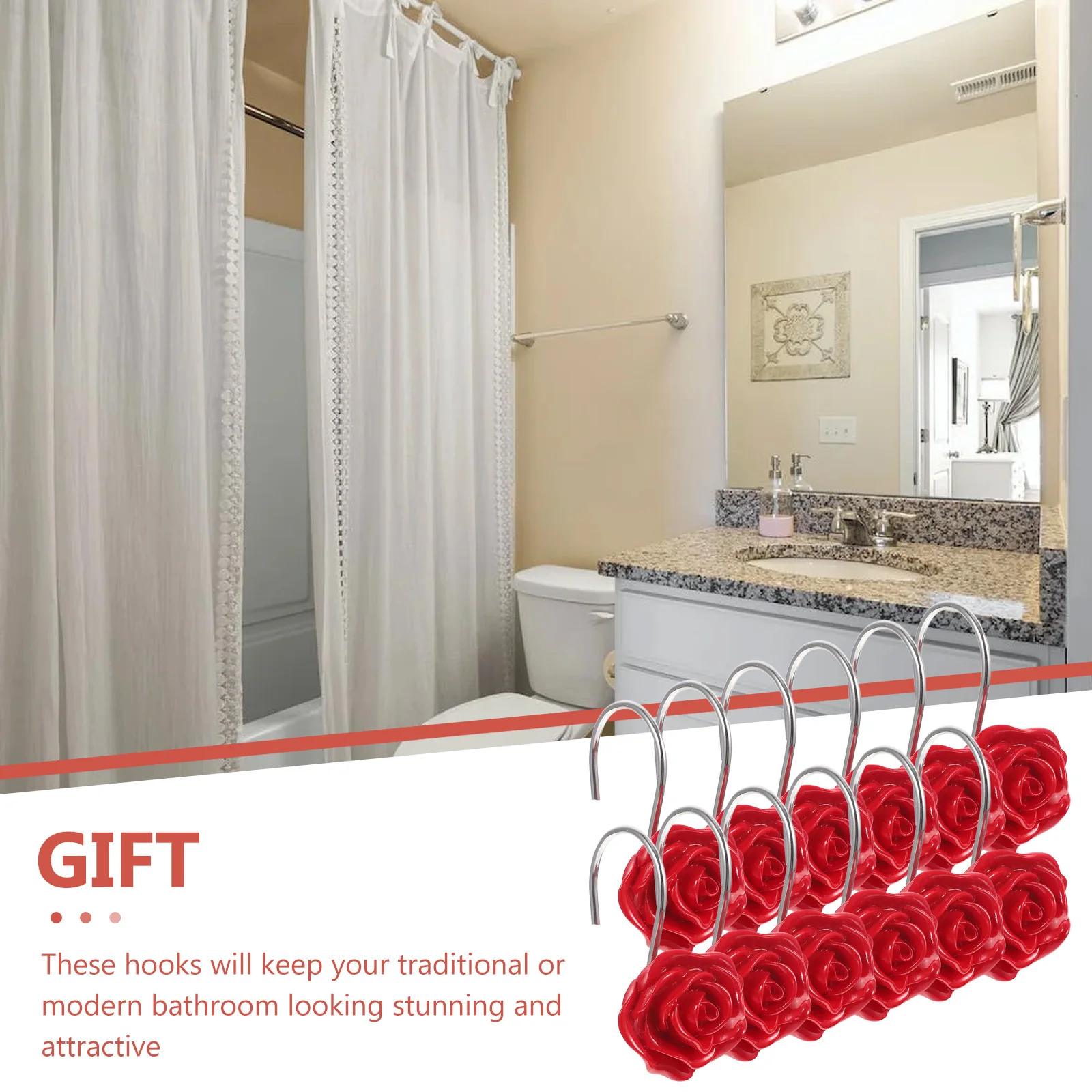 

12Pcs Rose Shape Shower Curtain Hooks Decorative Bathroom Curtain Hooks for Shower Rod Rings Stylish Flower Hangers for Curtains