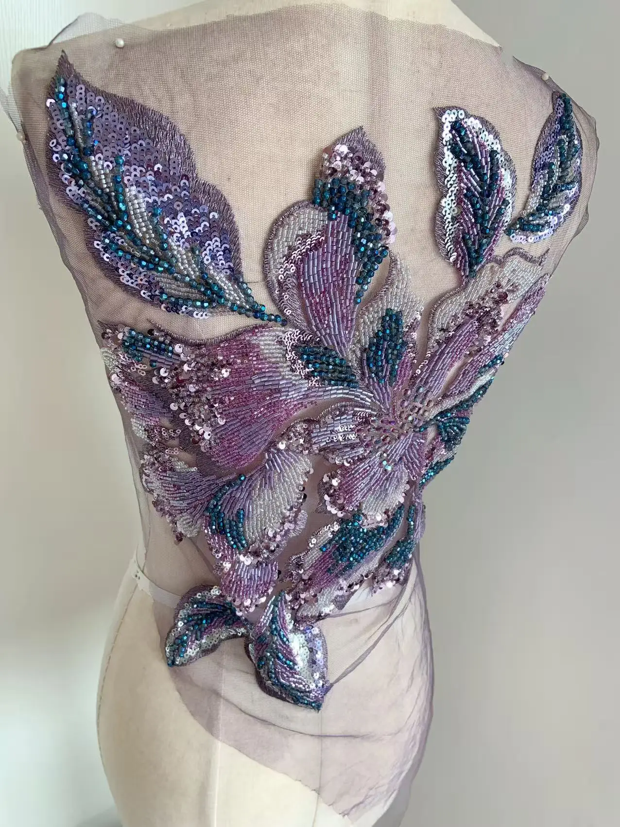 

Luxury 1 Set Purple Lace Fabric with Bead Patch Flower Applique for Wedding Dress,Ball Gown,Haute Couture Accessories