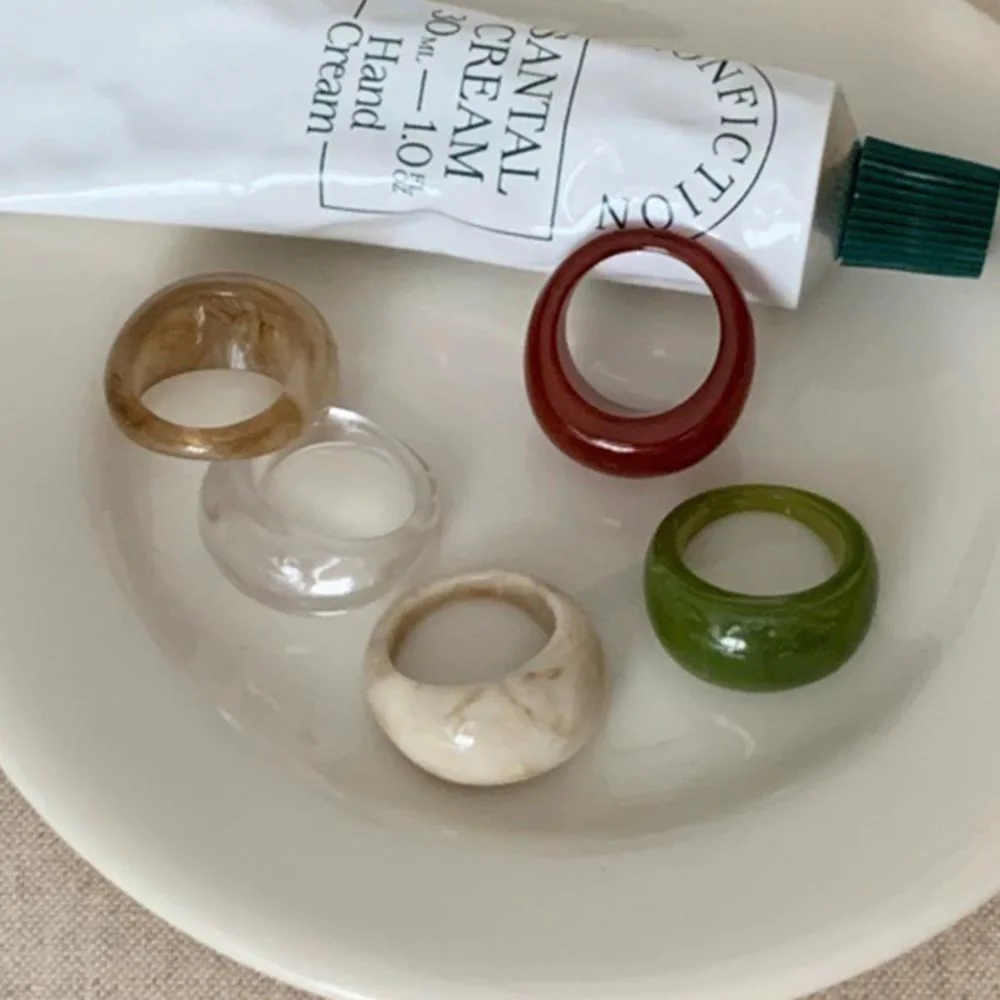 Korea Vintage Transparent Resin Arc Wide Rings Chic Colorful Acrylic Geometric Irregular Ring for Women Y2K Fashion Jewelry Gift