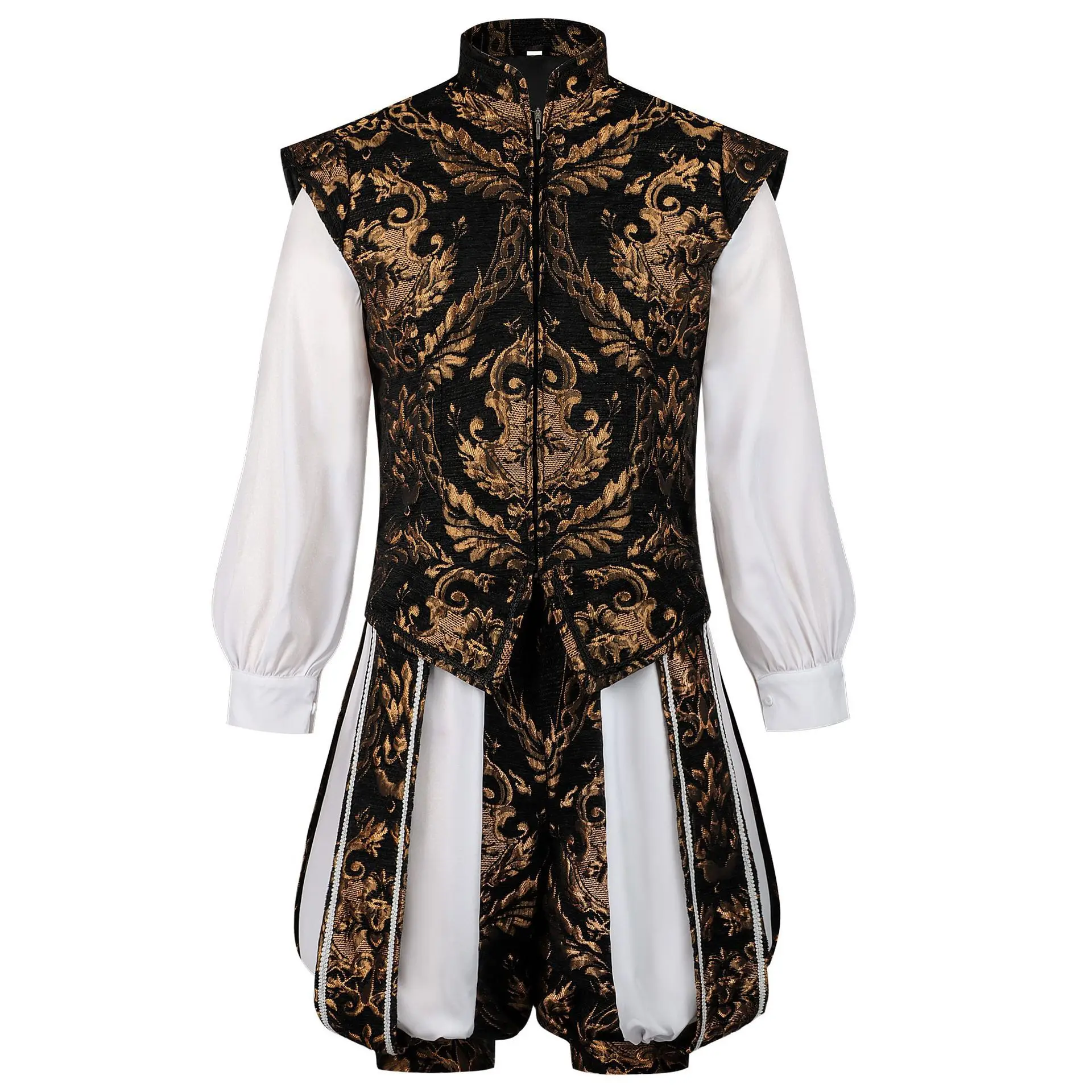 Mittelalterliches England König Renaissance Herren Elizabeth Prinz Tudor Henry Cosplay Luxus Bestickte Weste Kürbis-Hose Anzug Halloween – Detail 6