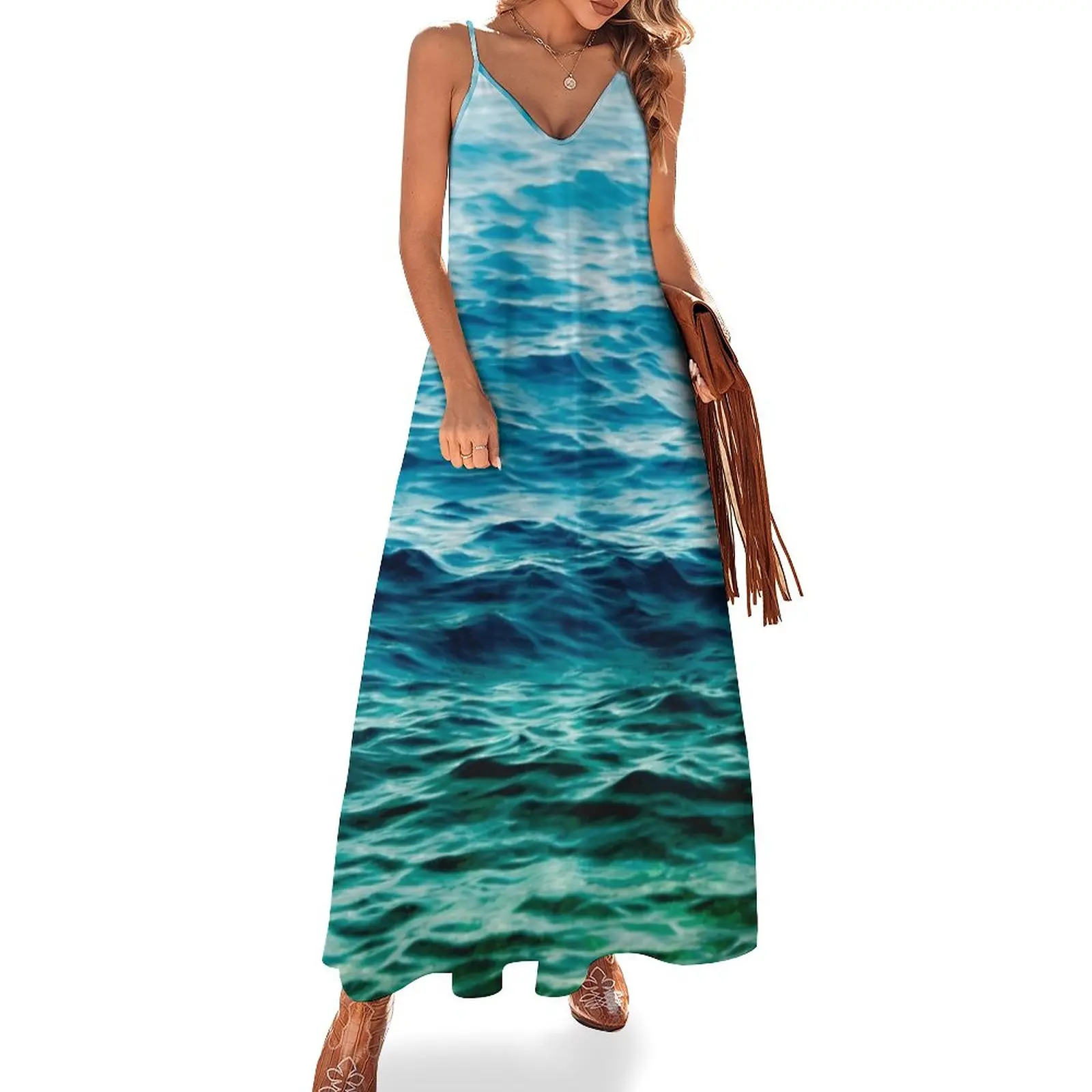 

Lovely Ocean Sea Waves Sleeveless Dress Long dress elegant dress Woman clothing