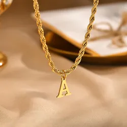 Initials Necklace for Men Boys,Stainless Steel A-Z 26 Letters Pendant with Twisted Rope Chain Cuban Chain Gift,50CM/19.5