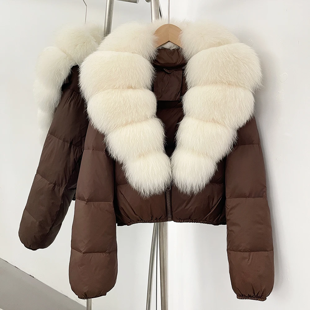 

Reality Fur Jacket 2025 Winter White Duck Down Coat Women Natural Raccoon Fur Coat Female Thick Loose New Short Puffer Jacket