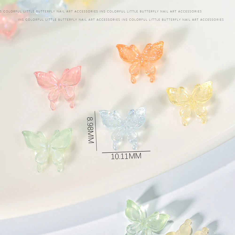 300 個透明光沢のあるローズ蝶 3D ネイルデコレーション混合花カラフルなネイルアートチャームヒラタマニキュアクラフトアクセス