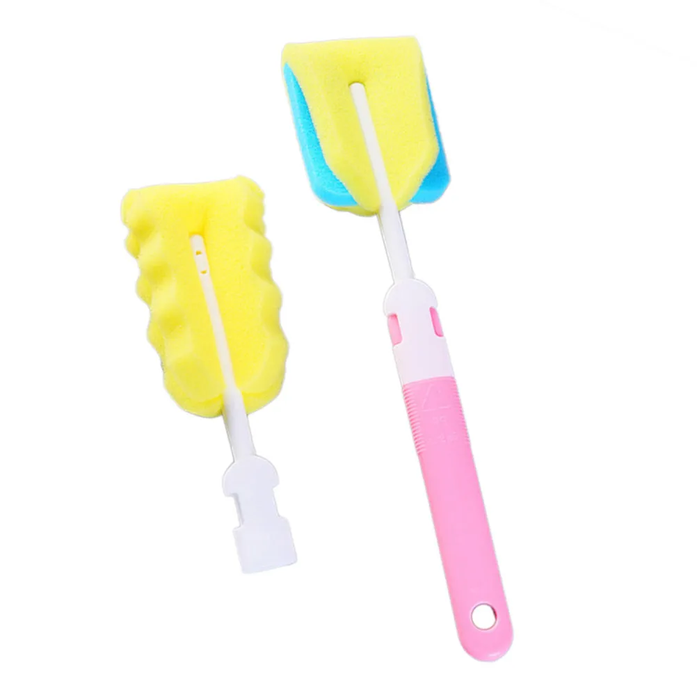 2Pcs Baby Bottle Cleaning Brushes Eco Friendly Handle Soft Sponge Nipples Pump Parts Cleaner Washing Brush Set Pink