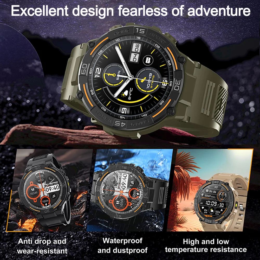 Sport Smart Watch Men 360*360 HD Screen LED Light Heart Rate Fitness Waterproof Voice Assistant BT Call Smartwatch 2026 New