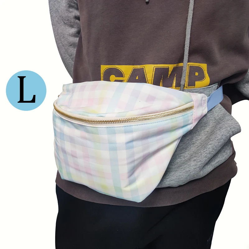 Rainbow Plaid Fanny Pack Nylon Belt Bag Fashion Waist Pack Zipper Bum Bag Adjustable Multifunction Waterproof Outdoor Sports Bag