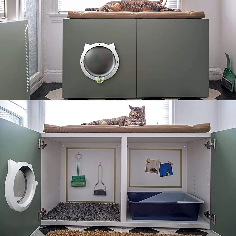 Cat Door For Pets-4-Way Locking Cat Door-For Interior And Exterior Doors, Wall-Mounted Or Cat Litter Box Doors