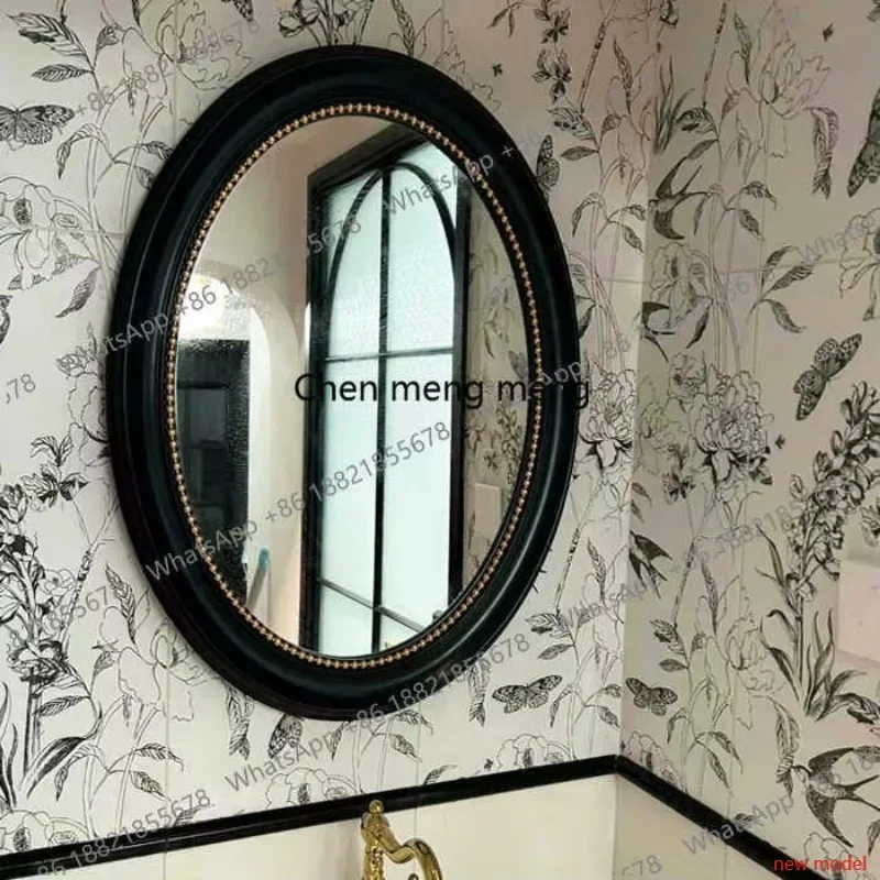 N138  Vintage French Oval Black Antique Bathroom, Wall Hanging, Decorative Mirror Frame Bathroom Bath Mirror Smart