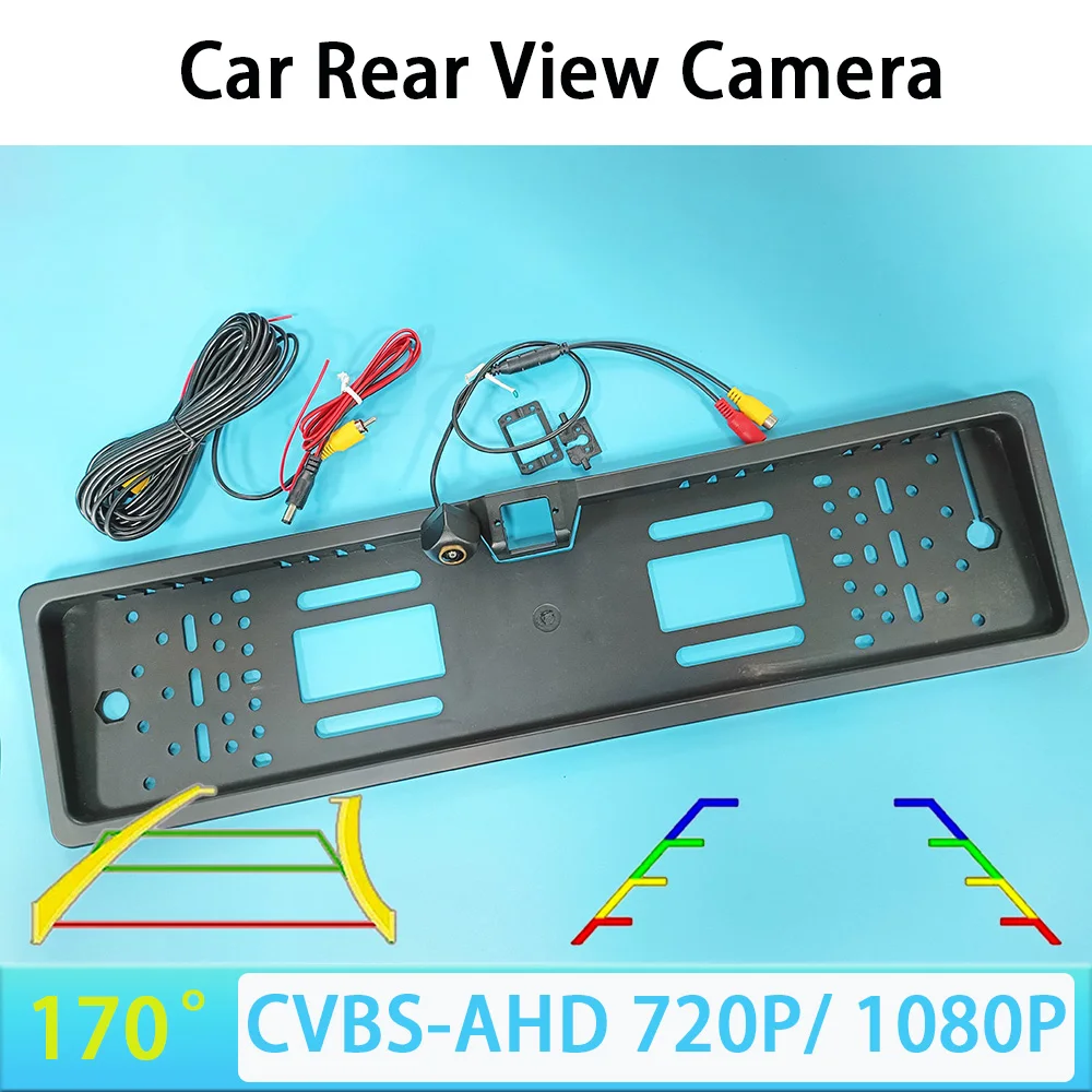 

AHD 1080P Car Rear View Camera EU European License Plate Frame Waterproof Night Vision Reverse Backup Trajectory/Ruler AHD CCD