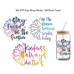 3Pcs UV DTF Transfer Stickers Sunflower Inspirational Quotes DIY Waterproof Stickers for Mug Water Bottle UV DTF Cup Wraps Decal