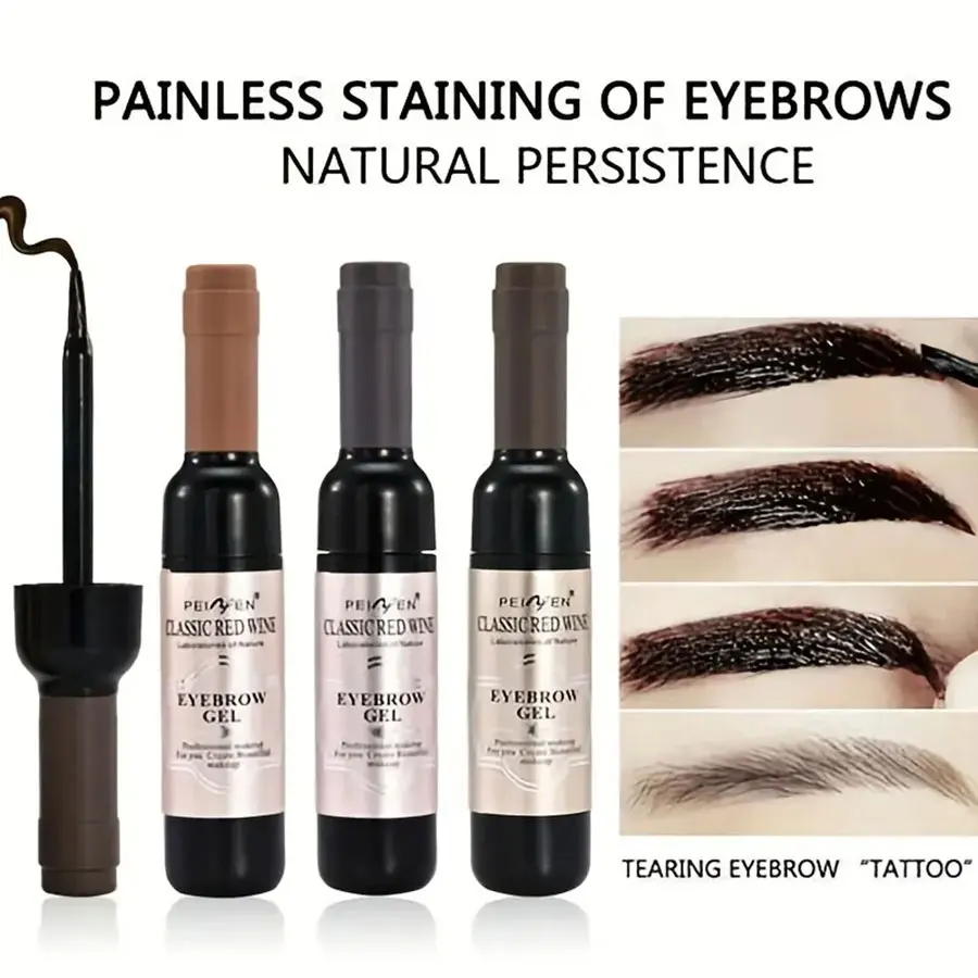 Red Wine Bottle Eyebrow Tattoo Gel Tinted, Waterproof Tear Off FilmForming Eyebrow Pomade, Long-lasting Eyebrow Dye Cream Makeup