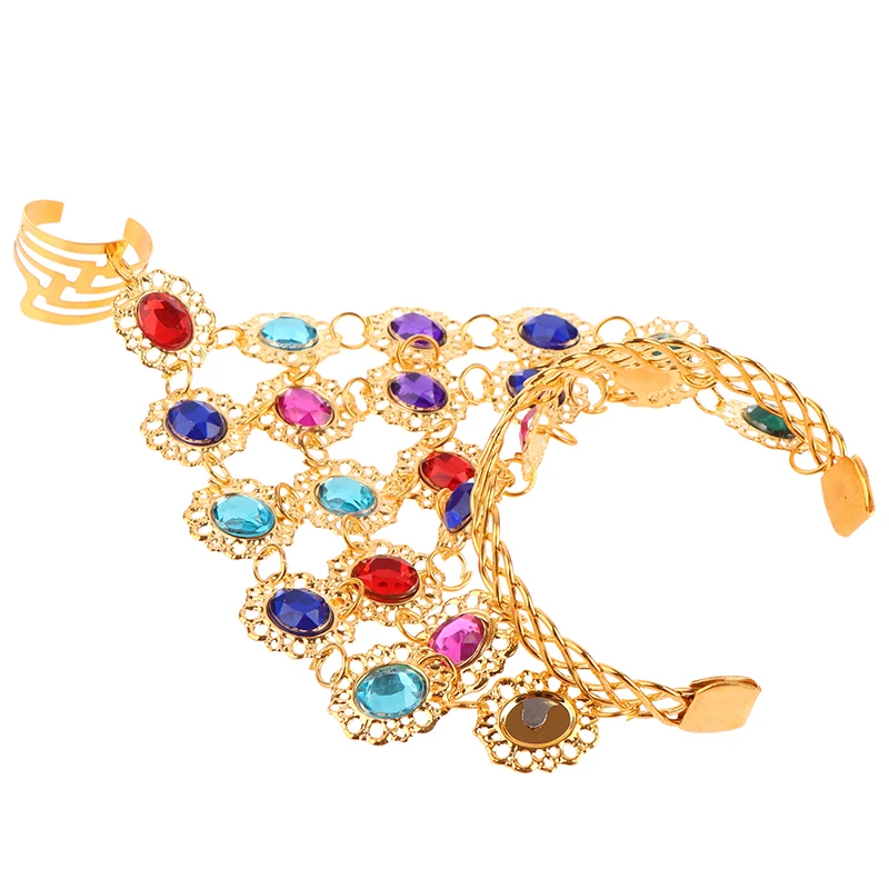 1Pc Rhinestone Indian Dance Stage Performance Jewelry Shining Finger Bracelet Charming Female Belly Dance Bracelet Accessories