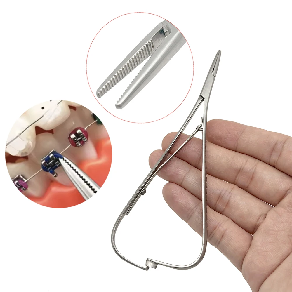 

Dental Ligature Ties Holder 14Cm Orthodontic Elastic Placer Mathieu Hemostatic Forceps for Braces Adjustment Dental Tool