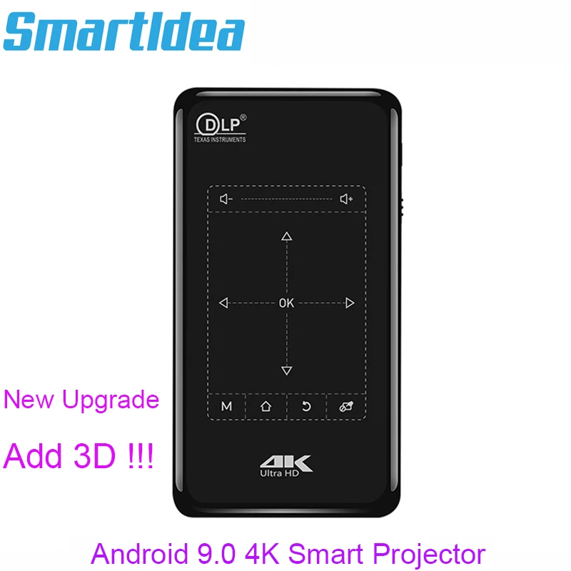 Smartldea 4K Mini Mobile Projector Android 9.0 3D BT4.1 Portable HD Proyector Beamer 5000mAh Battery touch keys Airplay Miracast