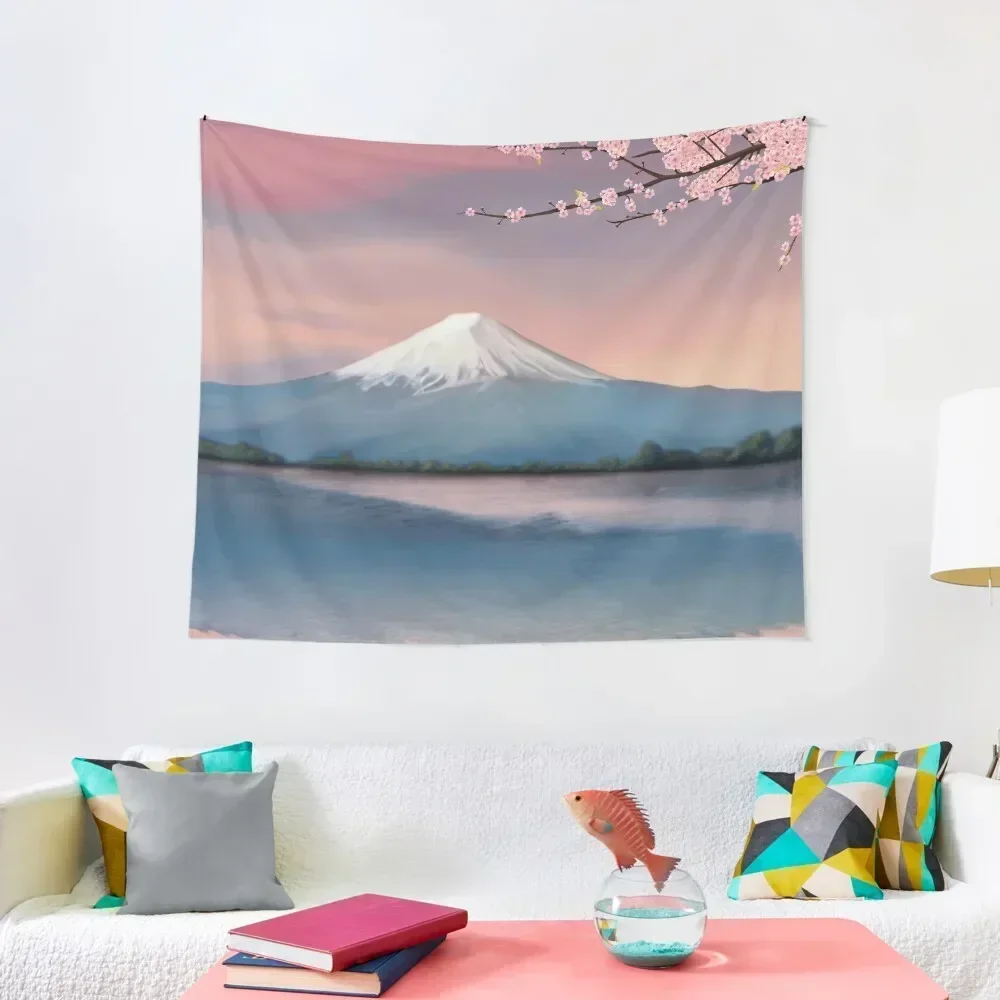 mt fuji with cherry blossoms Tapestry Bed Room Decoration Room Aesthetic Decor Tapestry