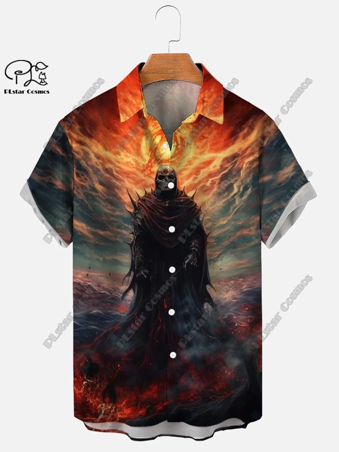 3D Printing Death Scythe Skull Halloween Hawaiian Shirt Summer Short Sleeve Shirt Unisex Shirt Oversized 5XL Halloween Gift SS-3