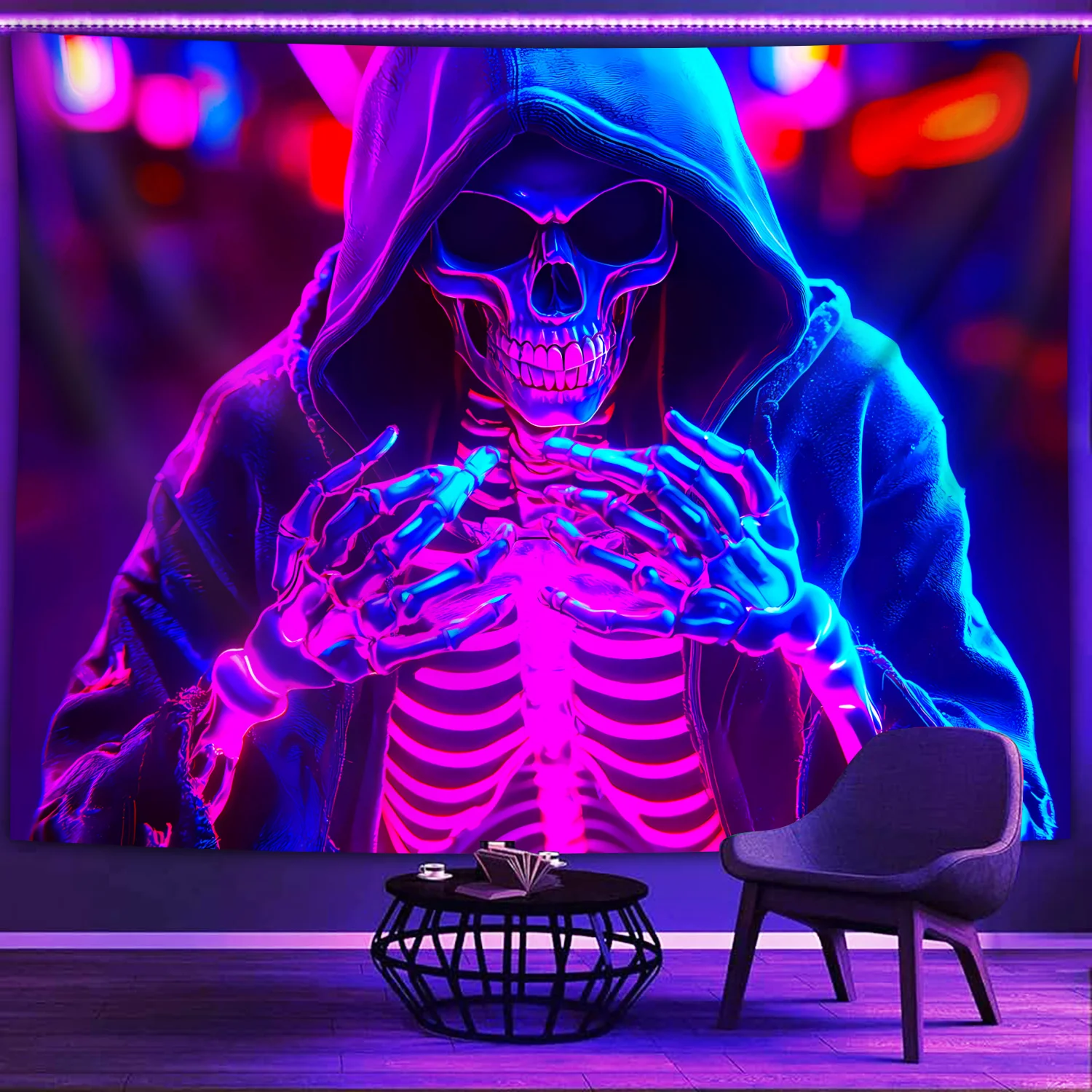 VIKAMA Cyberpunk Skull نسيج الألعاب غرفة نوم الموسيقى بار موضوع غرفة الضيافة ديكور المفروشات المنزلية