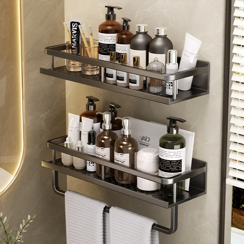 punch-free bathroom rack bathroom shelf toilet space aluminum no drill hanging rack bathroom organizer hang on the wall