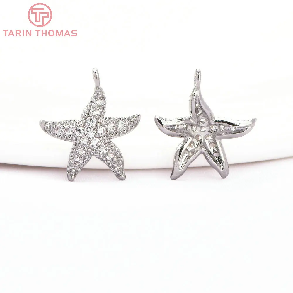 (1424) 4PCS 14x13MM 24K Gold Color Brass and Zircon Starfish Charms Pendants High Quality Diy Jewelry Findings Accessorie